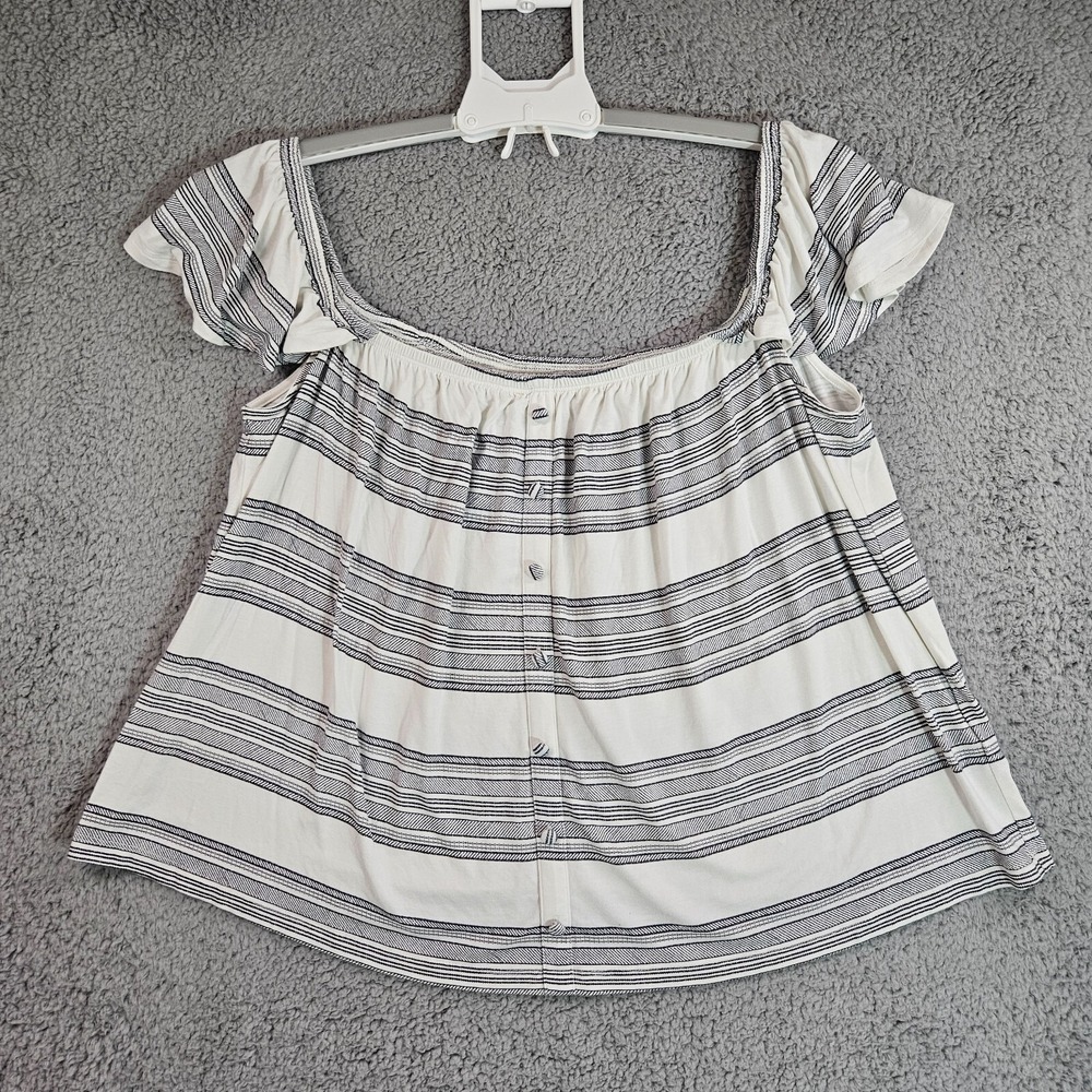 Torrid‎ Super Soft Top Womens Size 2 Off Shoulder Cropped White Gray Striped - 2